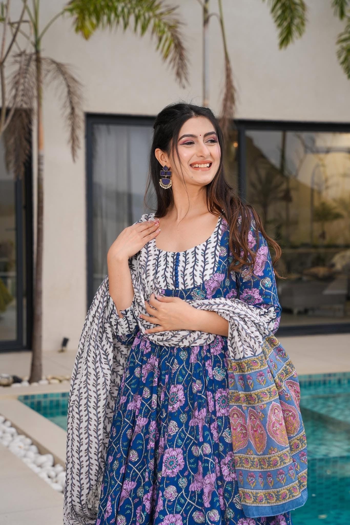 Navy Elegance Cotton Suit Set