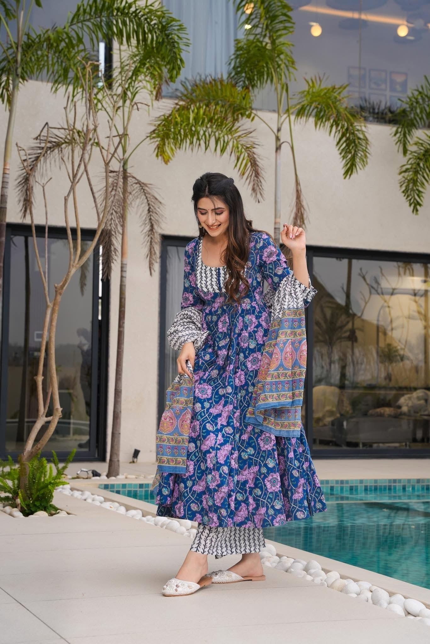Navy Elegance Cotton Suit Set