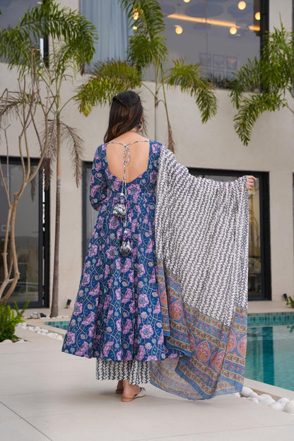 Navy Elegance Cotton Suit Set