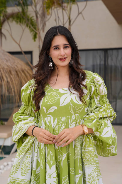 Spring Olive Cotton Suit Set