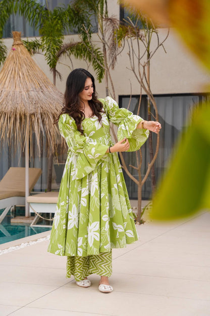 Spring Olive Cotton Suit Set