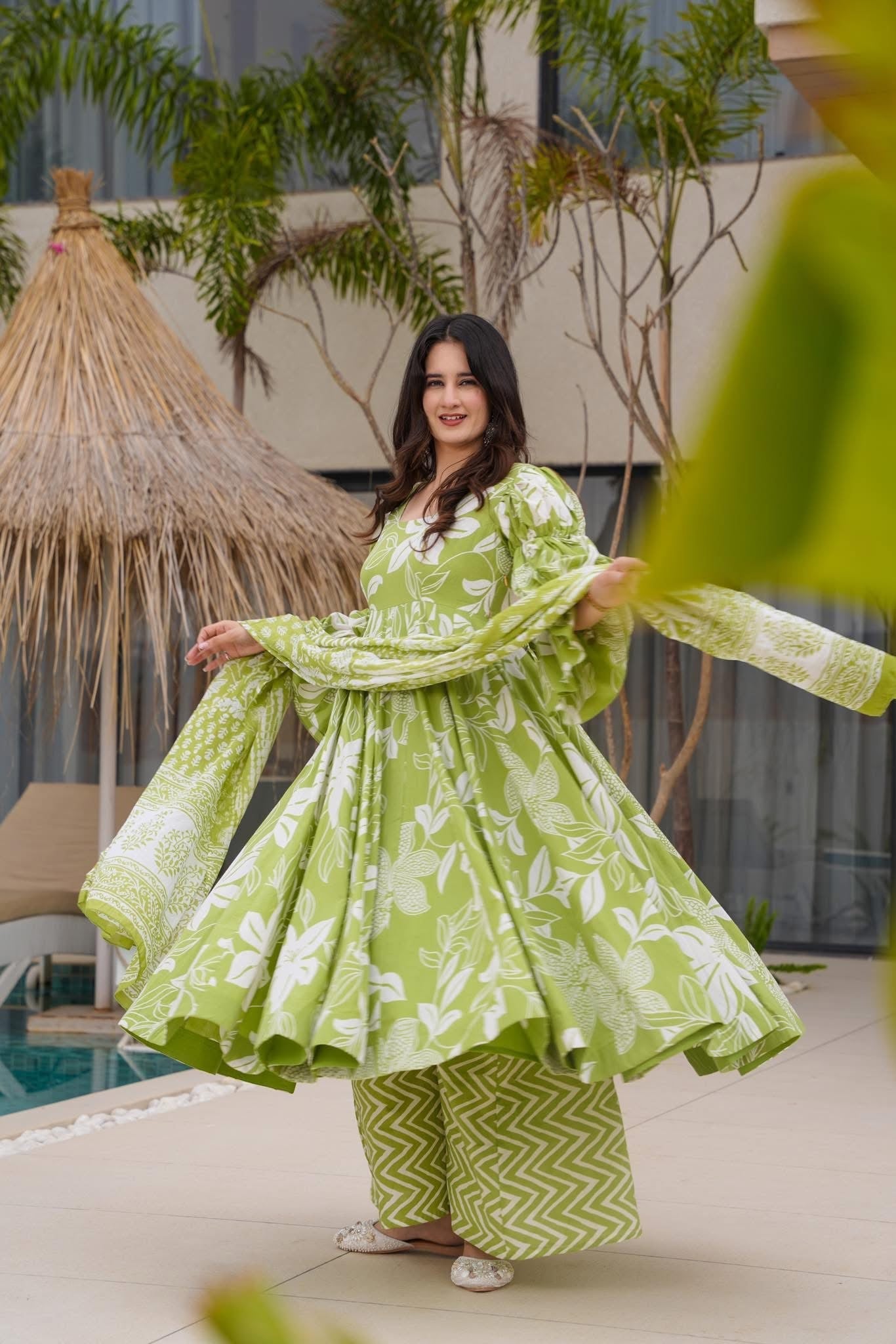 Spring Olive Cotton Suit Set