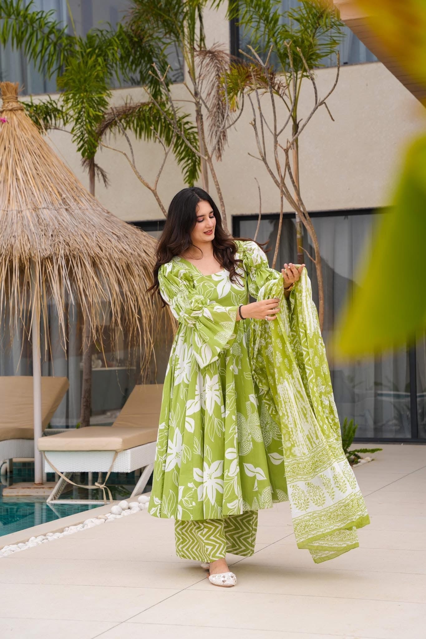 Spring Olive Cotton Suit Set