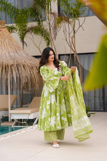 Spring Olive Cotton Suit Set