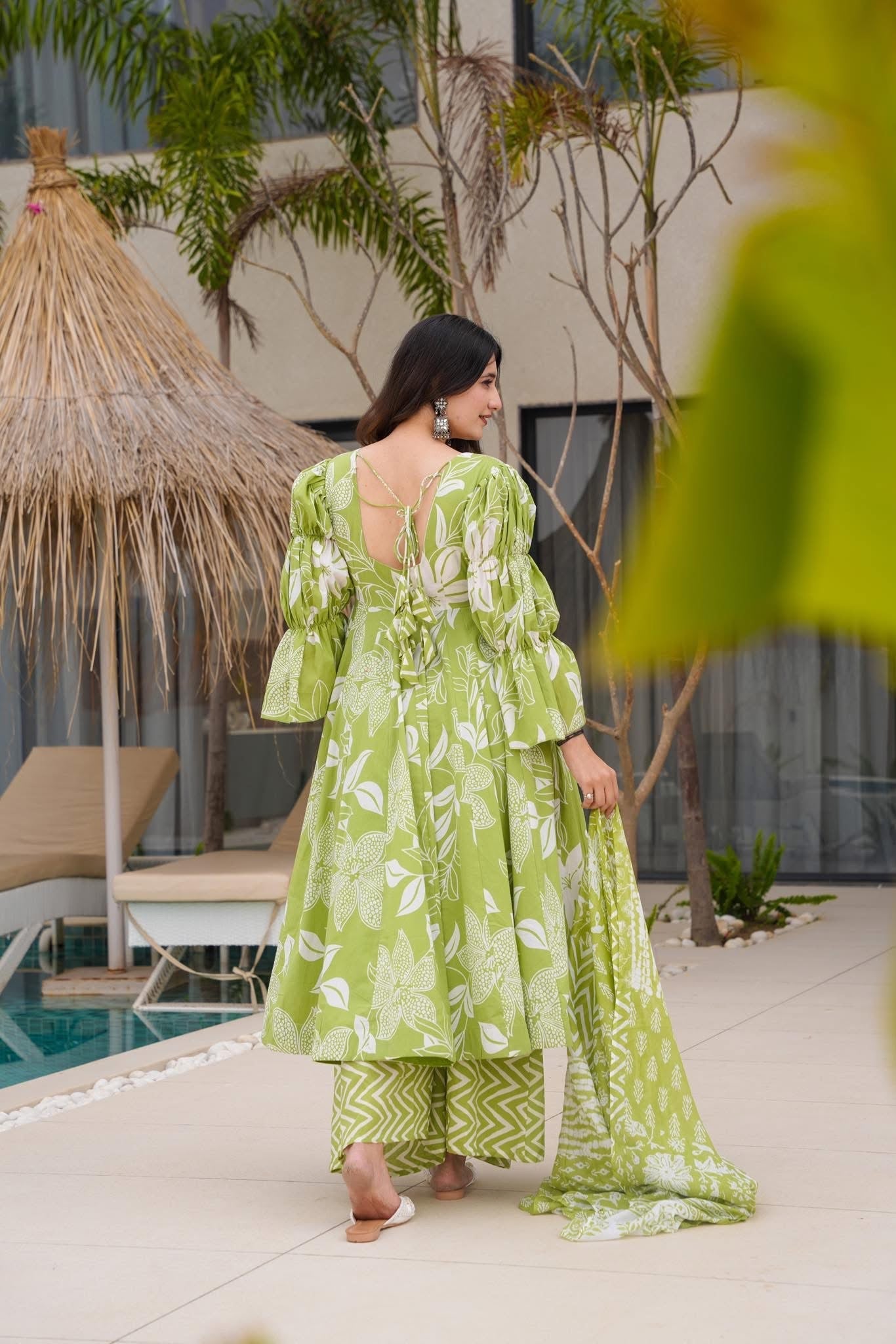 Spring Olive Cotton Suit Set