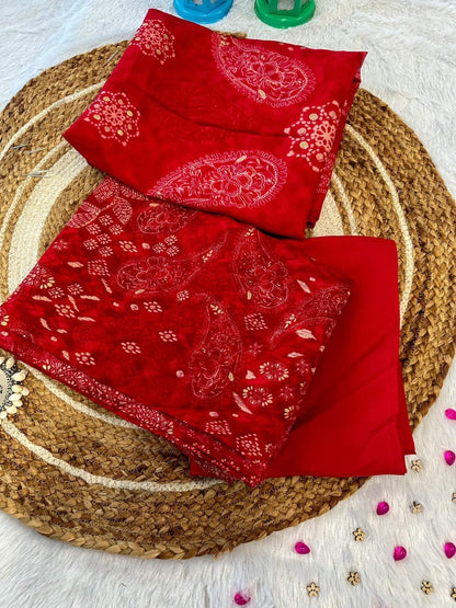 Red rayon unstiched fabric #21