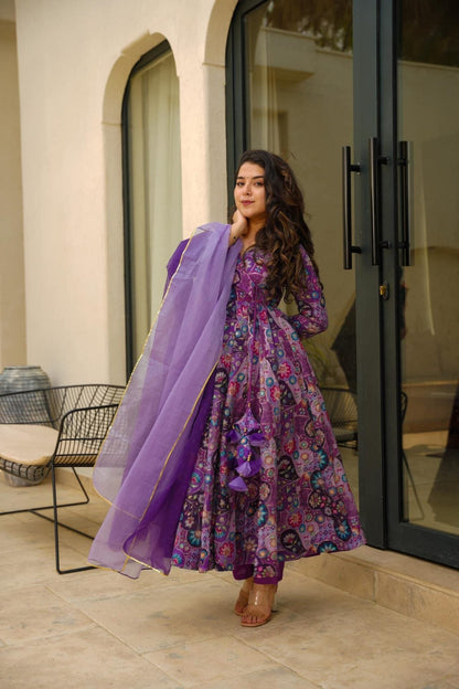 fuchsia embroidered organza suit set