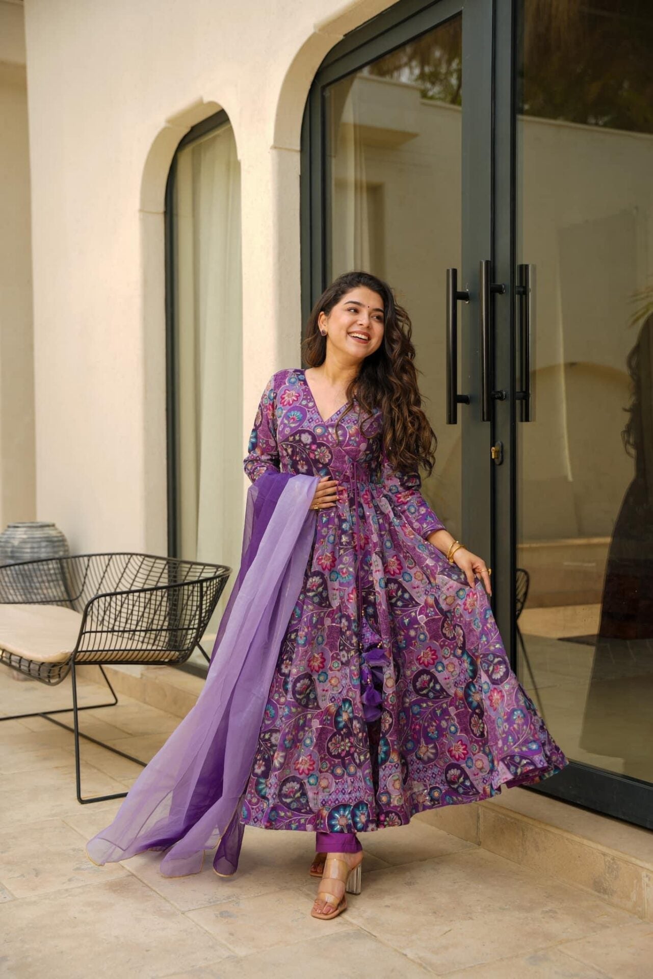 fuchsia embroidered organza suit set