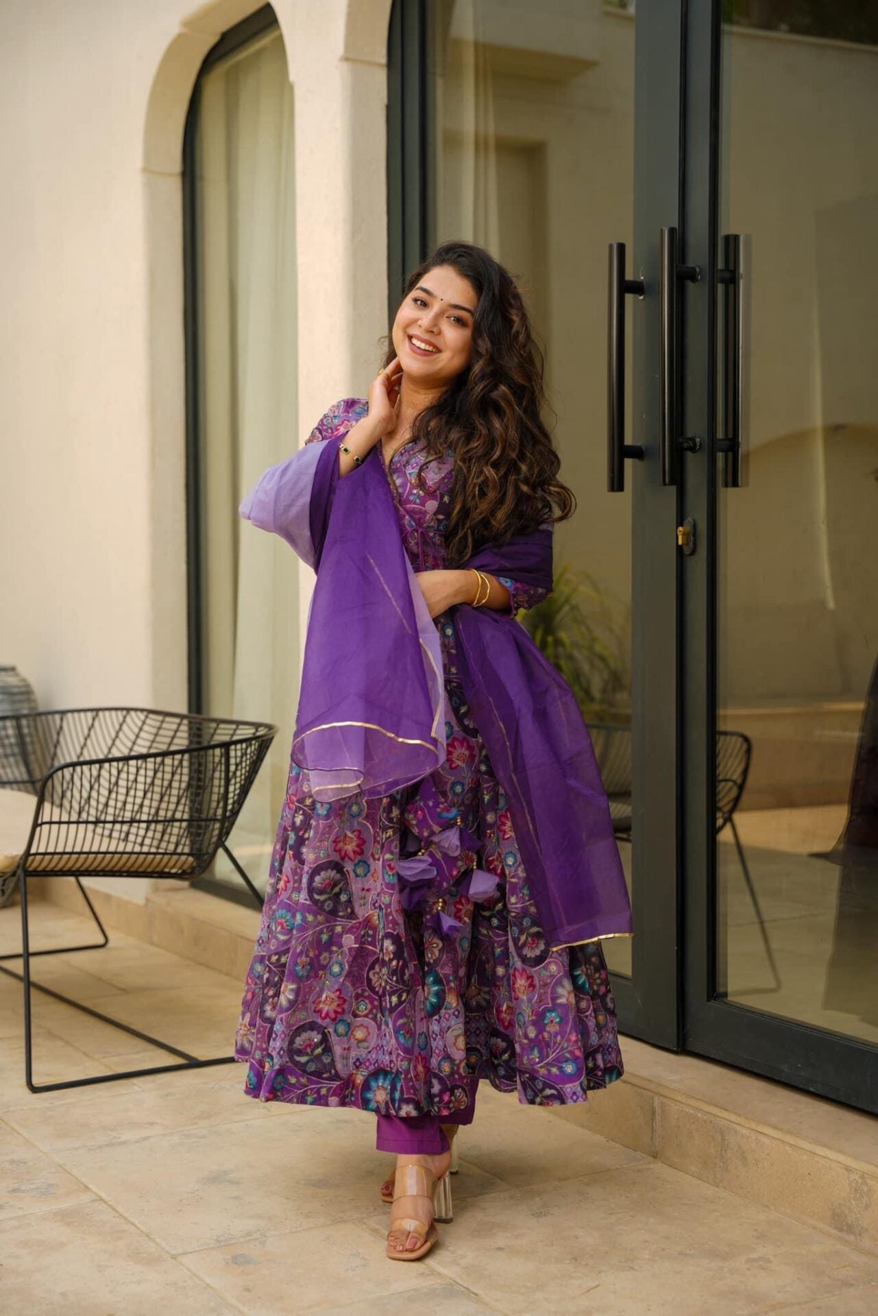 fuchsia embroidered organza suit set