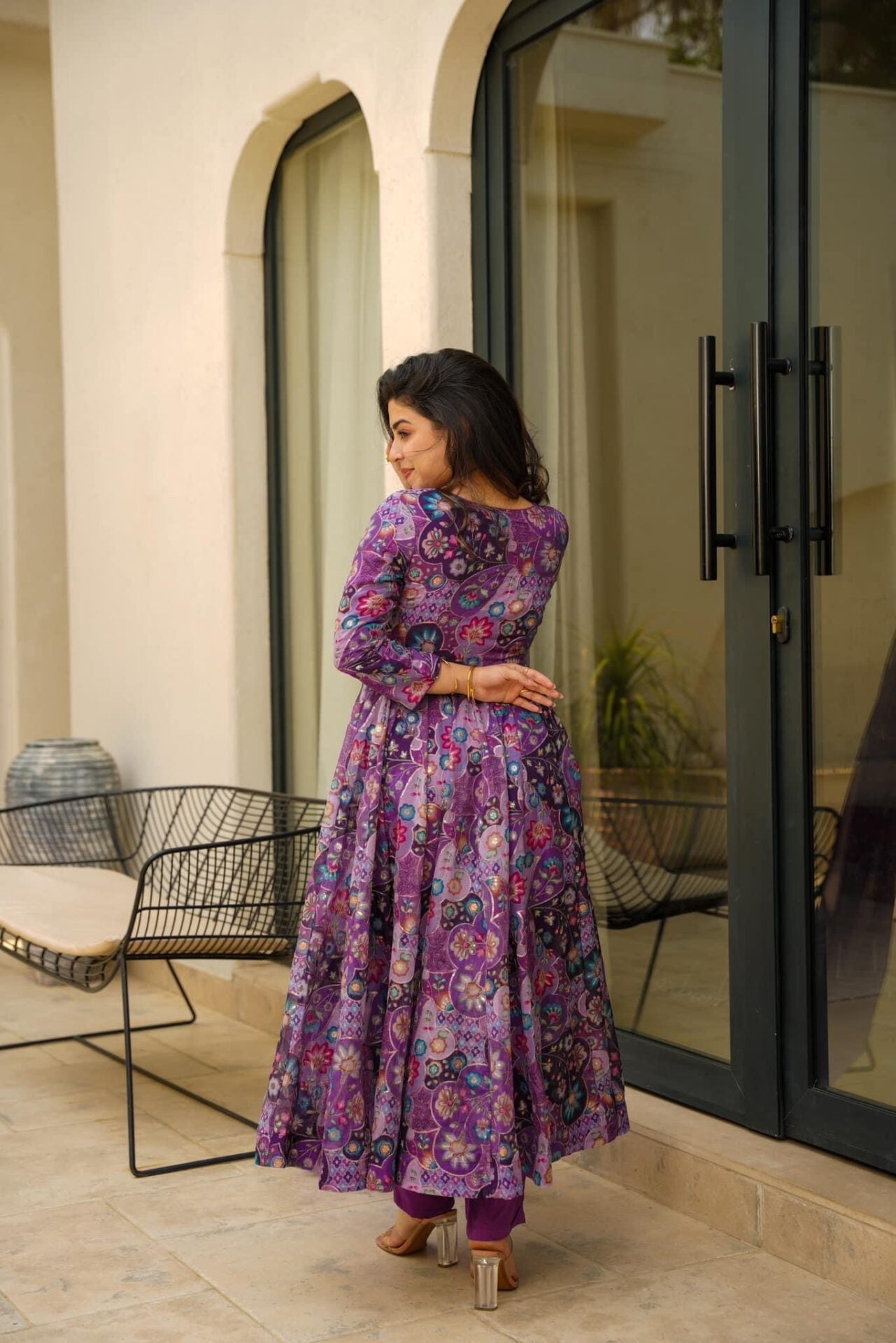 fuchsia embroidered organza suit set