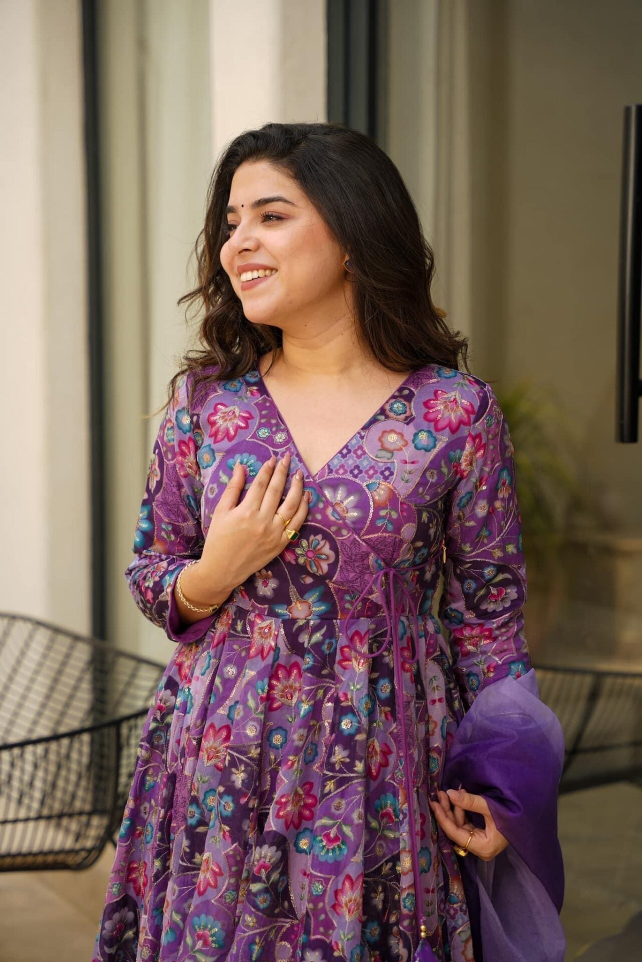 fuchsia embroidered organza suit set