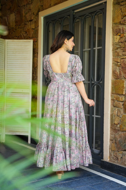 Grey Bloom Cotton Dress