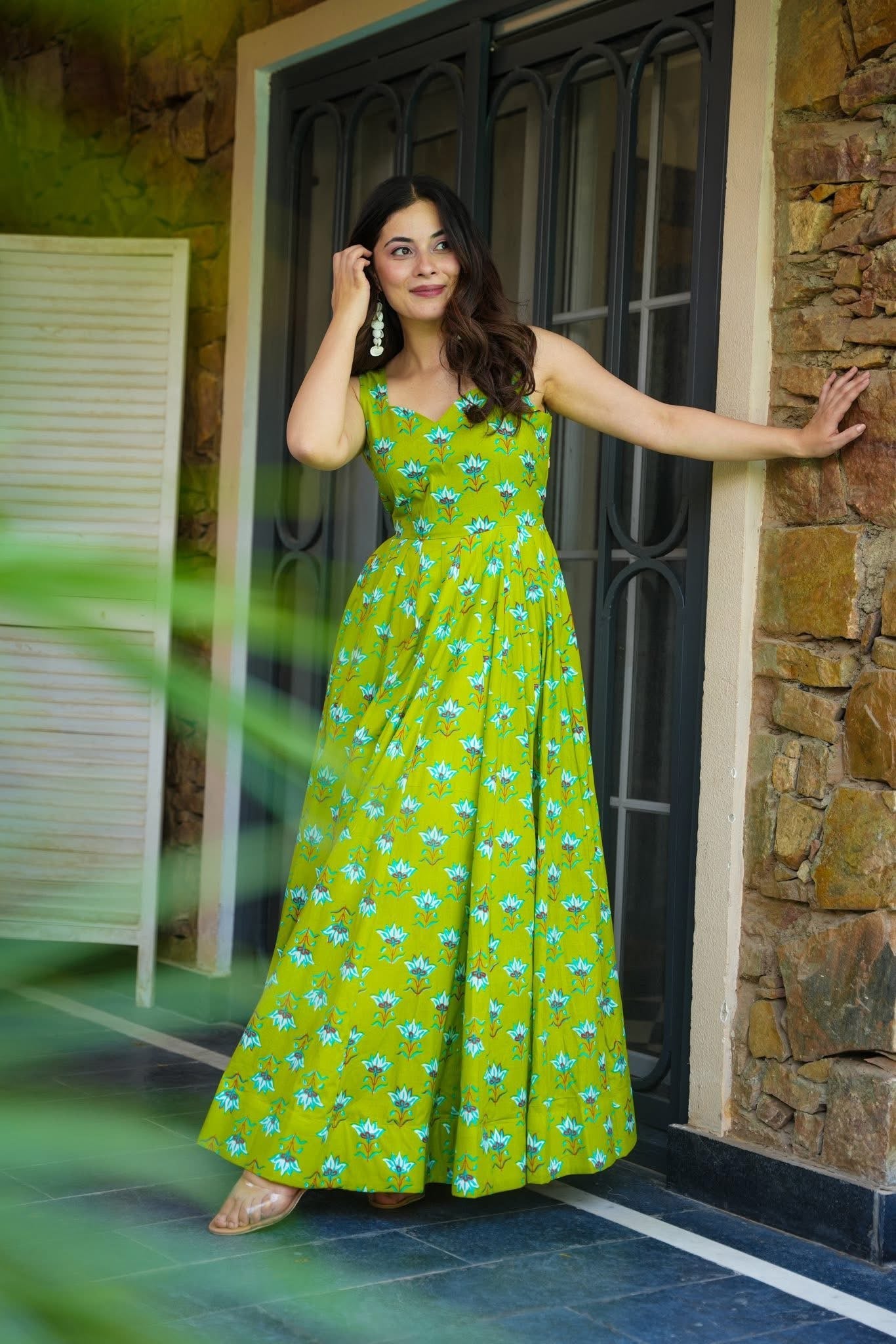 Lime Lotus Cotton Maxi Set