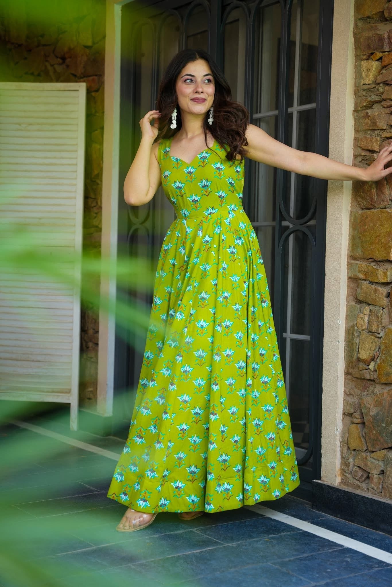 Lime Lotus Cotton Maxi Set