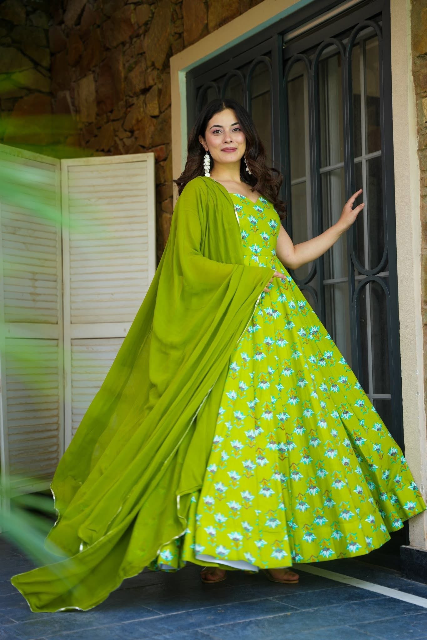 Lime Lotus Cotton Maxi Set