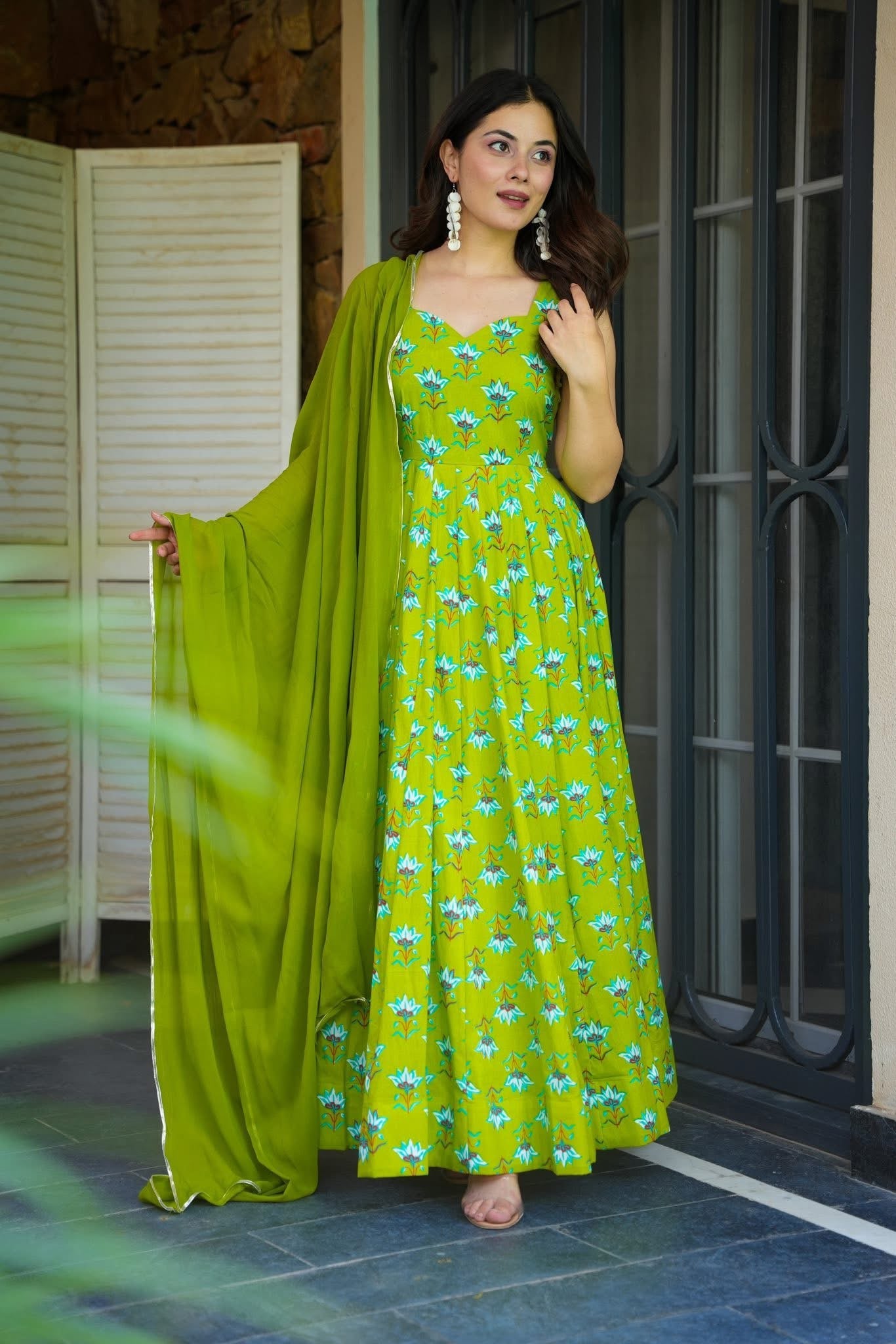 Lime Lotus Cotton Maxi Set