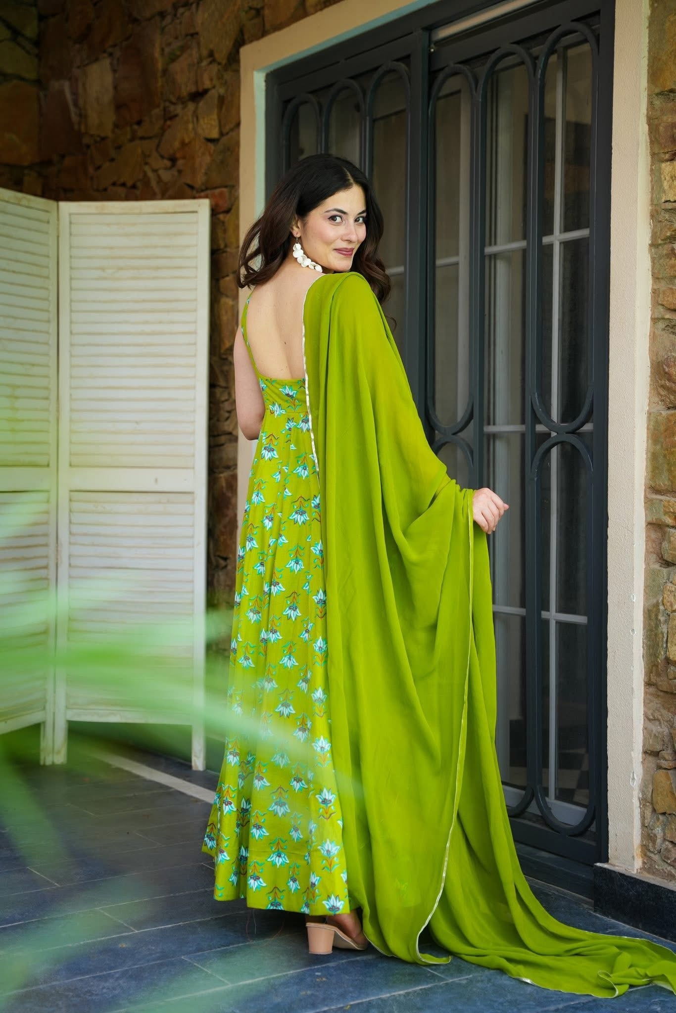 Lime Lotus Cotton Maxi Set