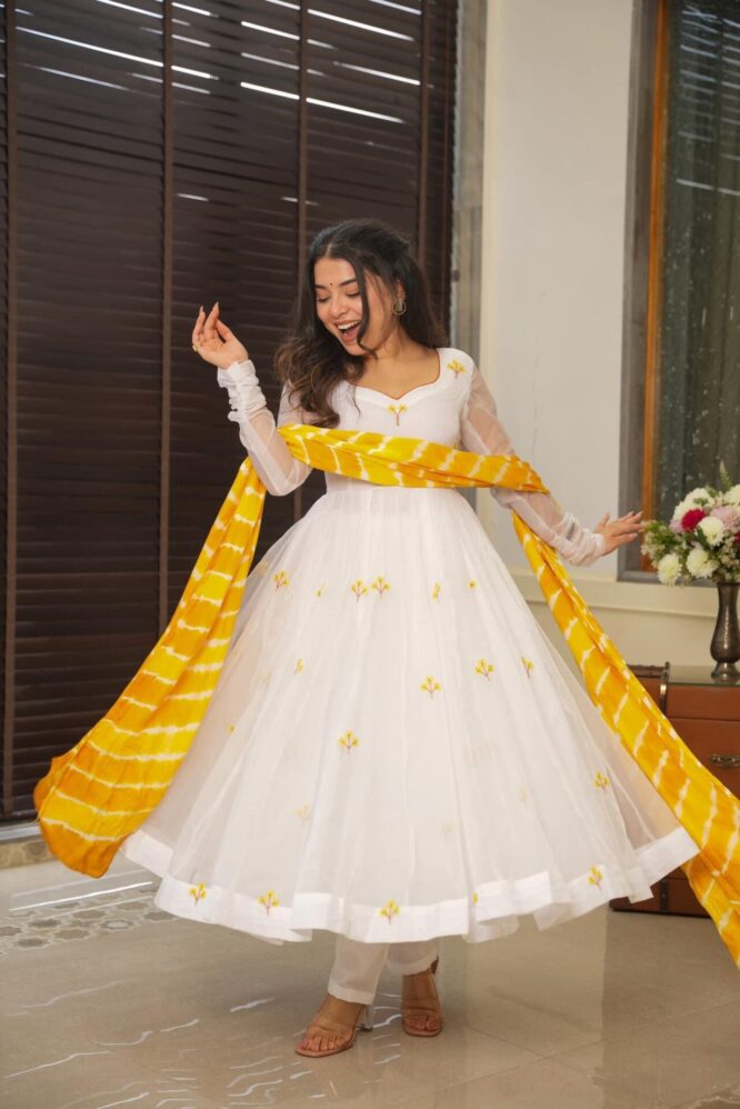 Kasturi white organza suit set