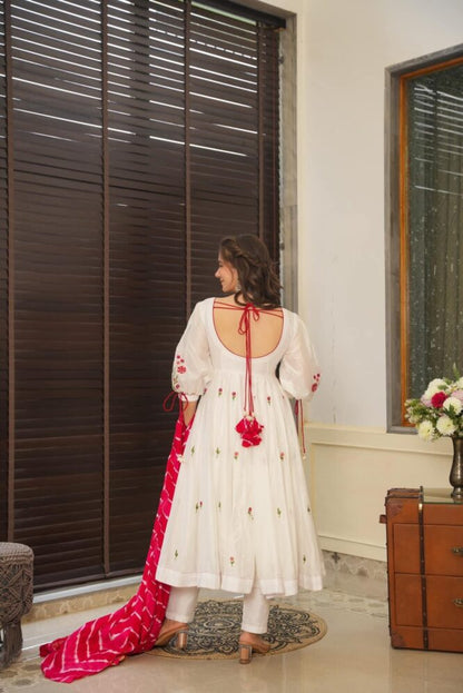 Zahra white chanderi suit set