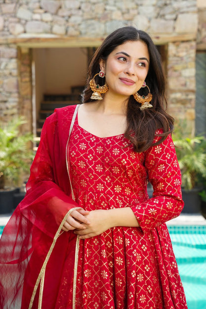 Ruby Elegance Silk Suit Set