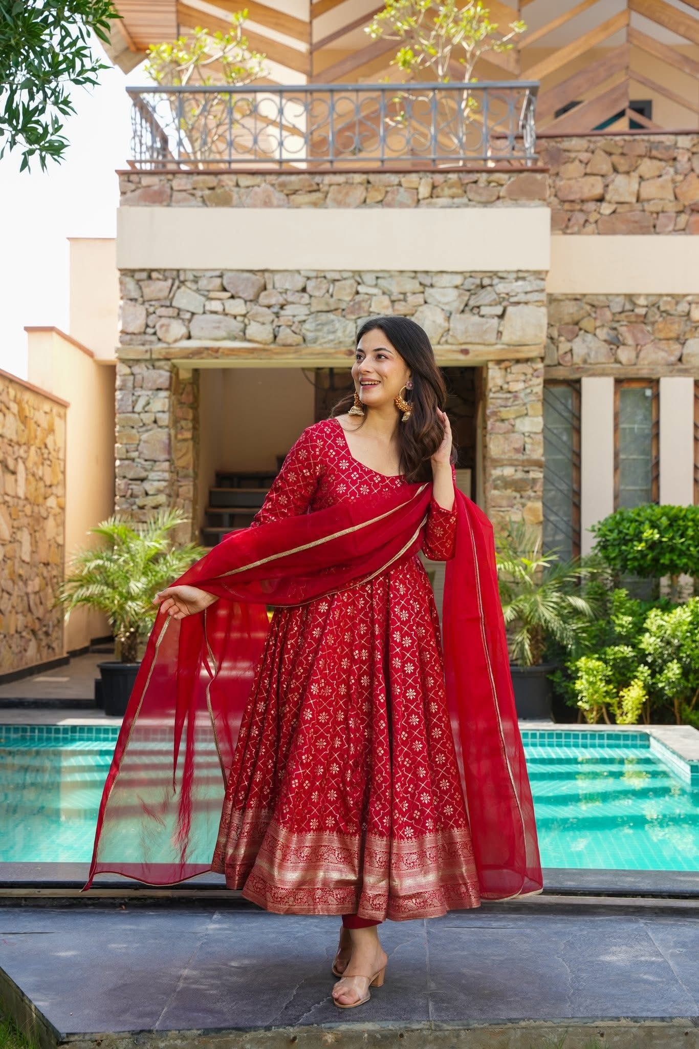 Ruby Elegance Silk Suit Set