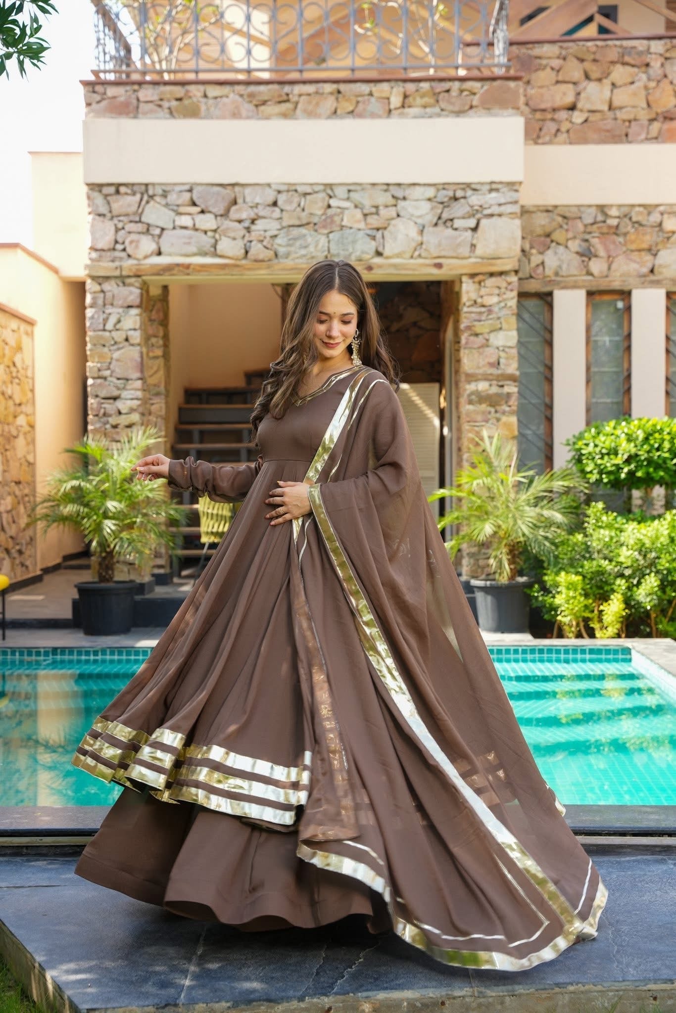 Mocha Elegance Georgette Suit Set