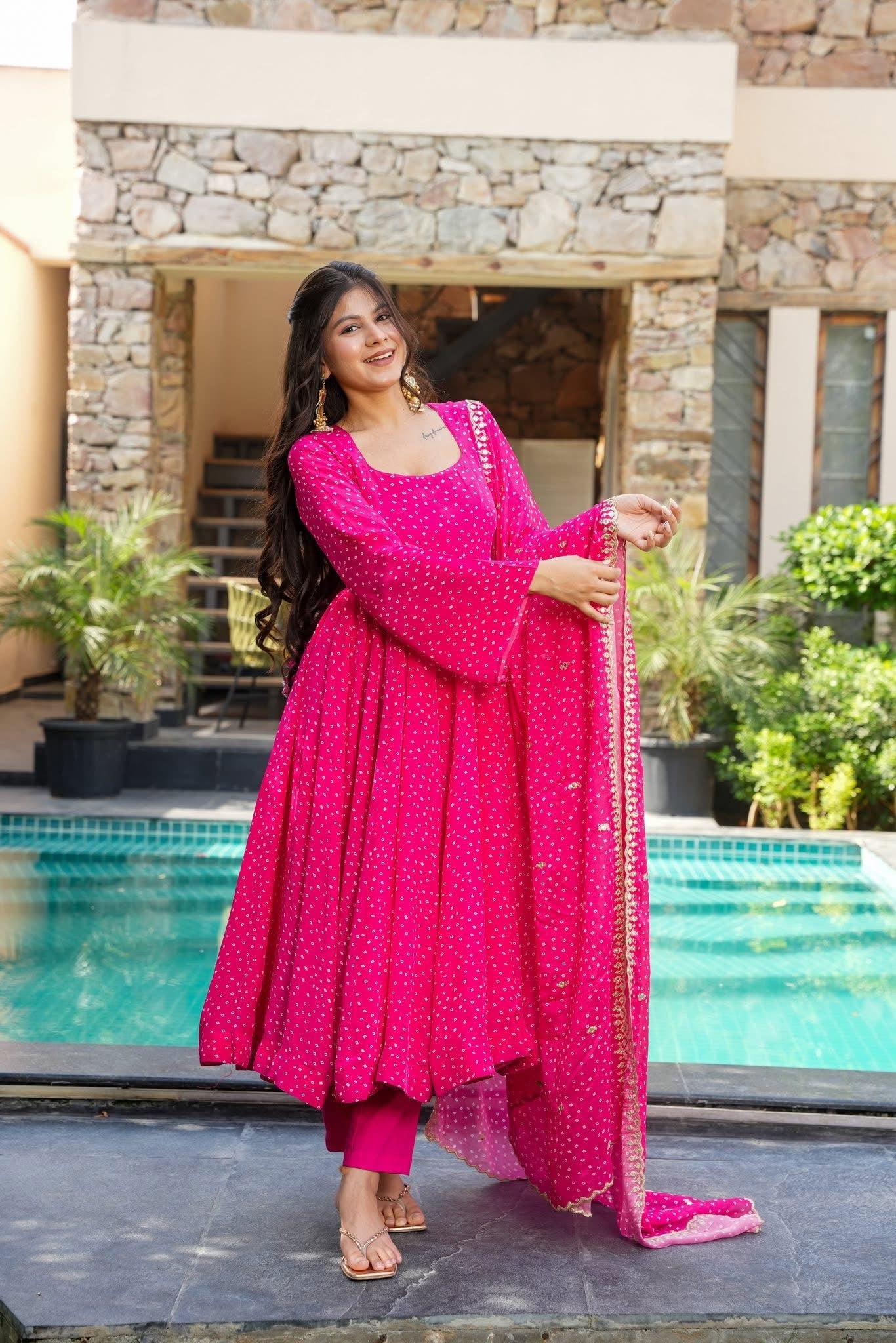Fuchsia Crepe Suit Set