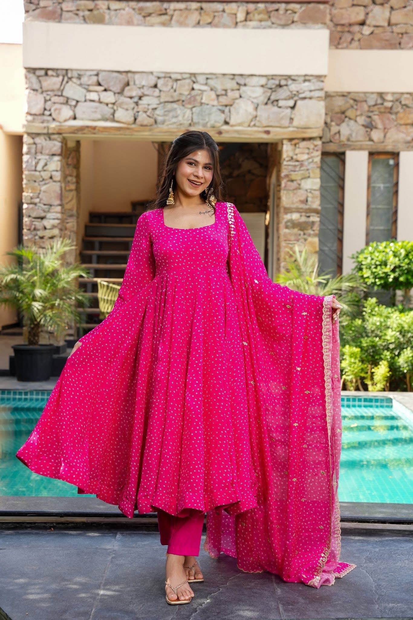 Fuchsia Crepe Suit Set