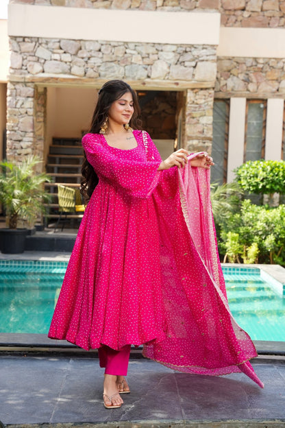 Fuchsia Crepe Suit Set