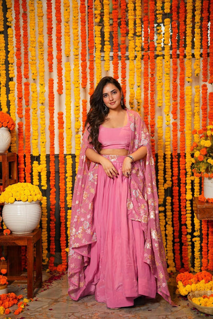 Gautami pink croptop-shrug set