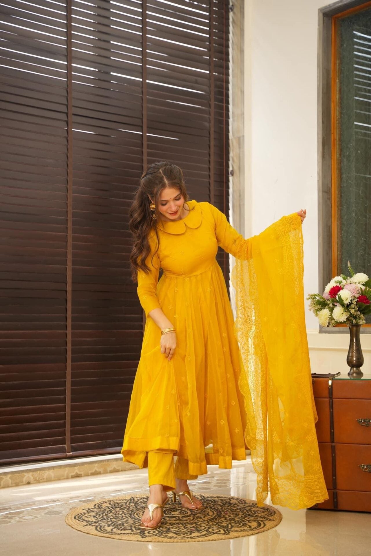 Lightning yellow organza suit set
