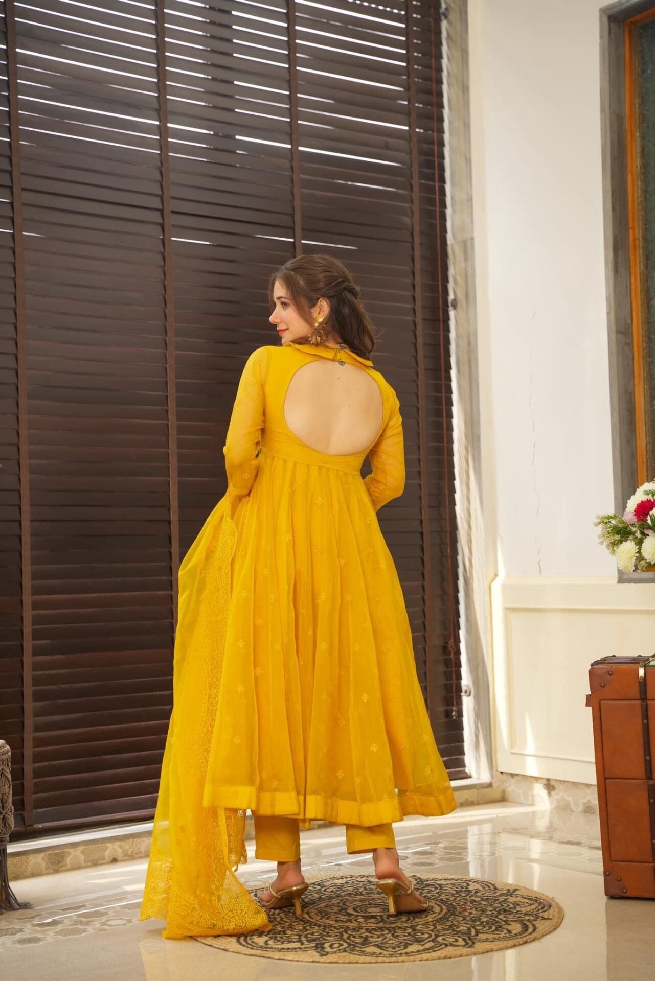 Lightning yellow organza suit set