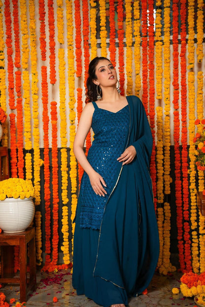 Akshara blue embroidered georgette set