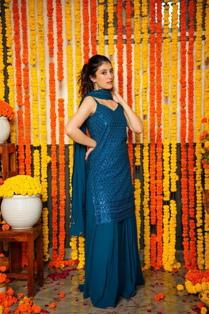 Akshara blue embroidered georgette set