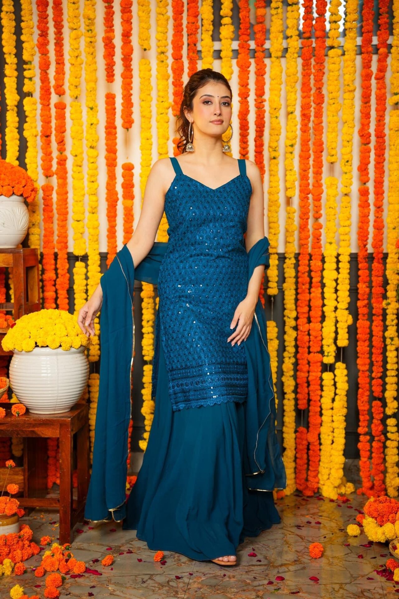Akshara blue embroidered georgette set