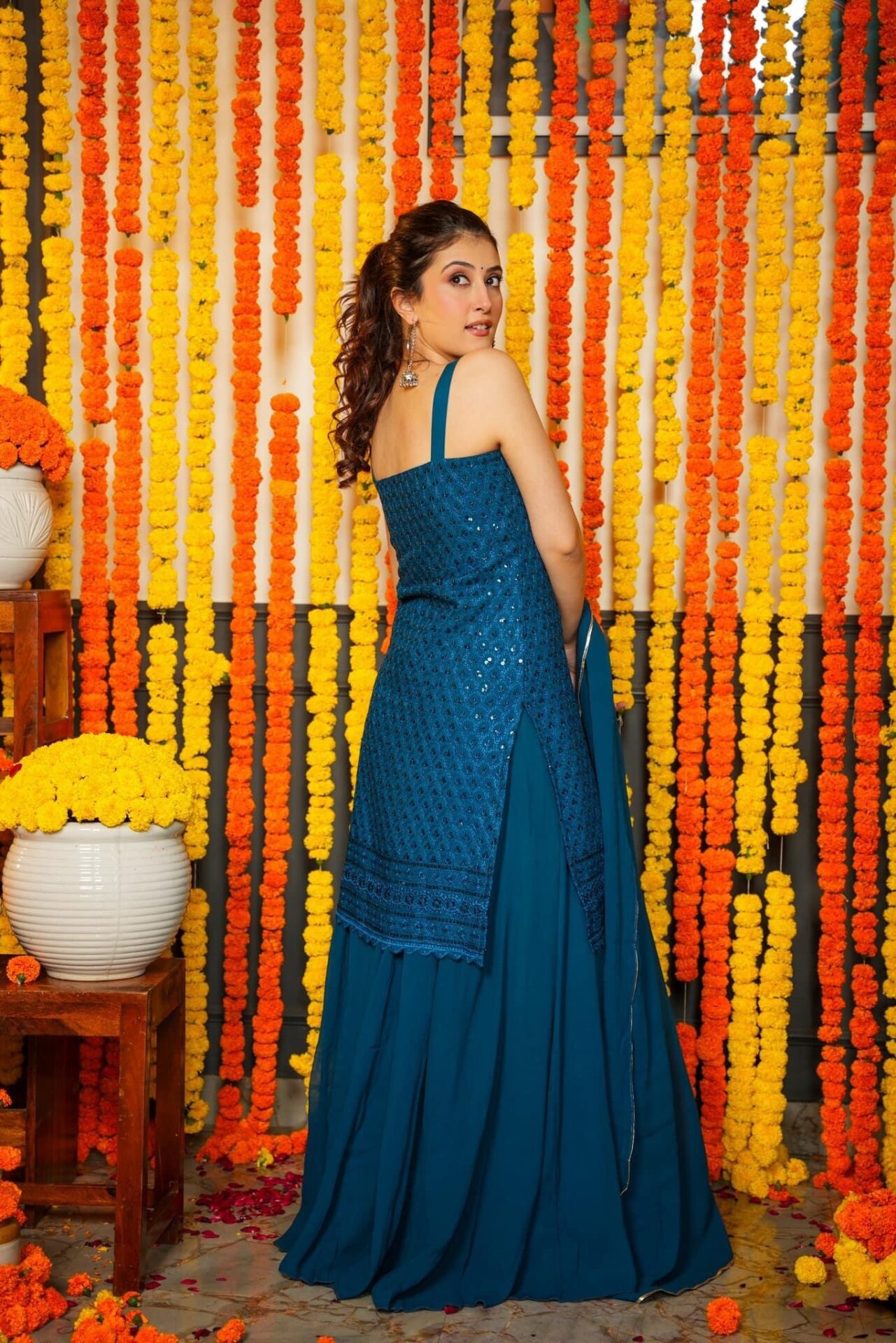 Akshara blue embroidered georgette set