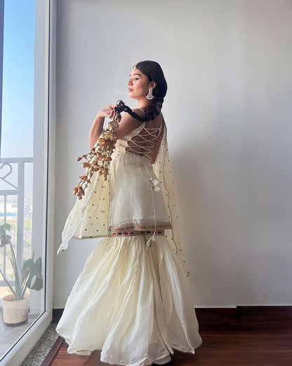 Royal Embroidery Sharara Suit Set with Dupatta