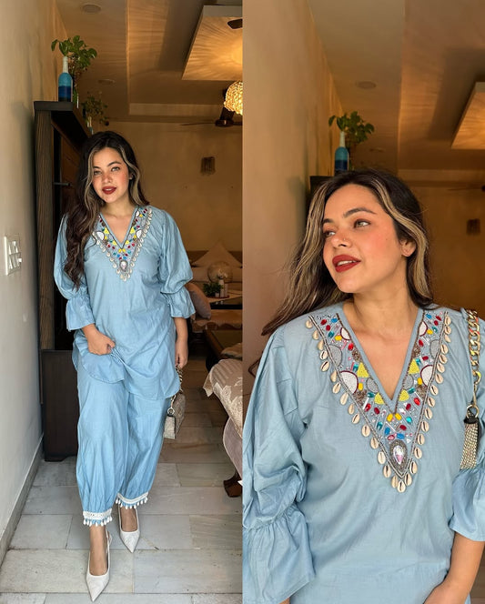 Blue Embroidered Set