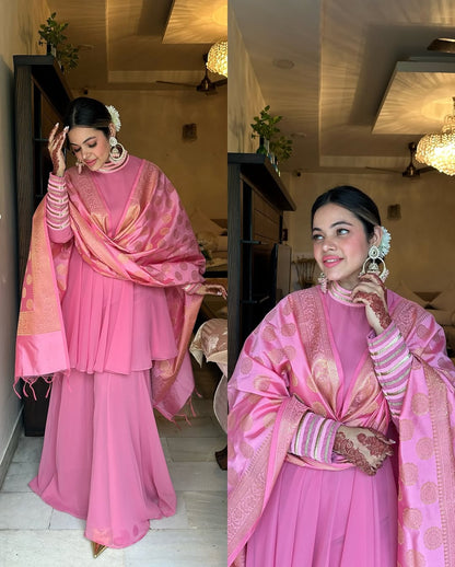 Pink Chiffon Sharar Suit Set