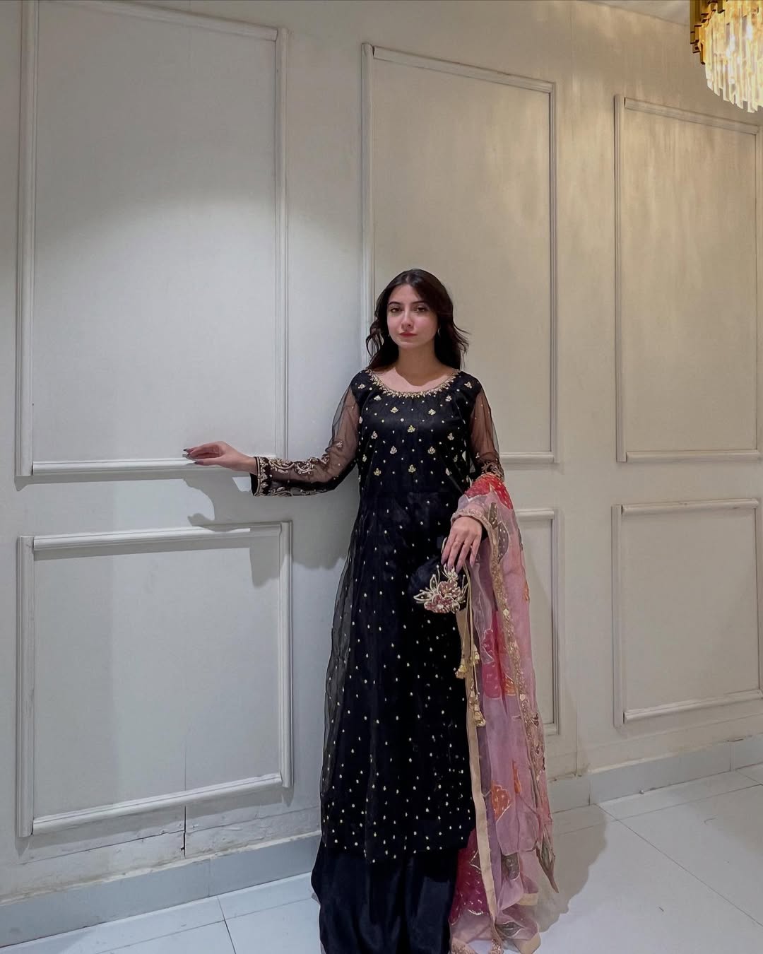 Black Net Embroidered Kurta Set