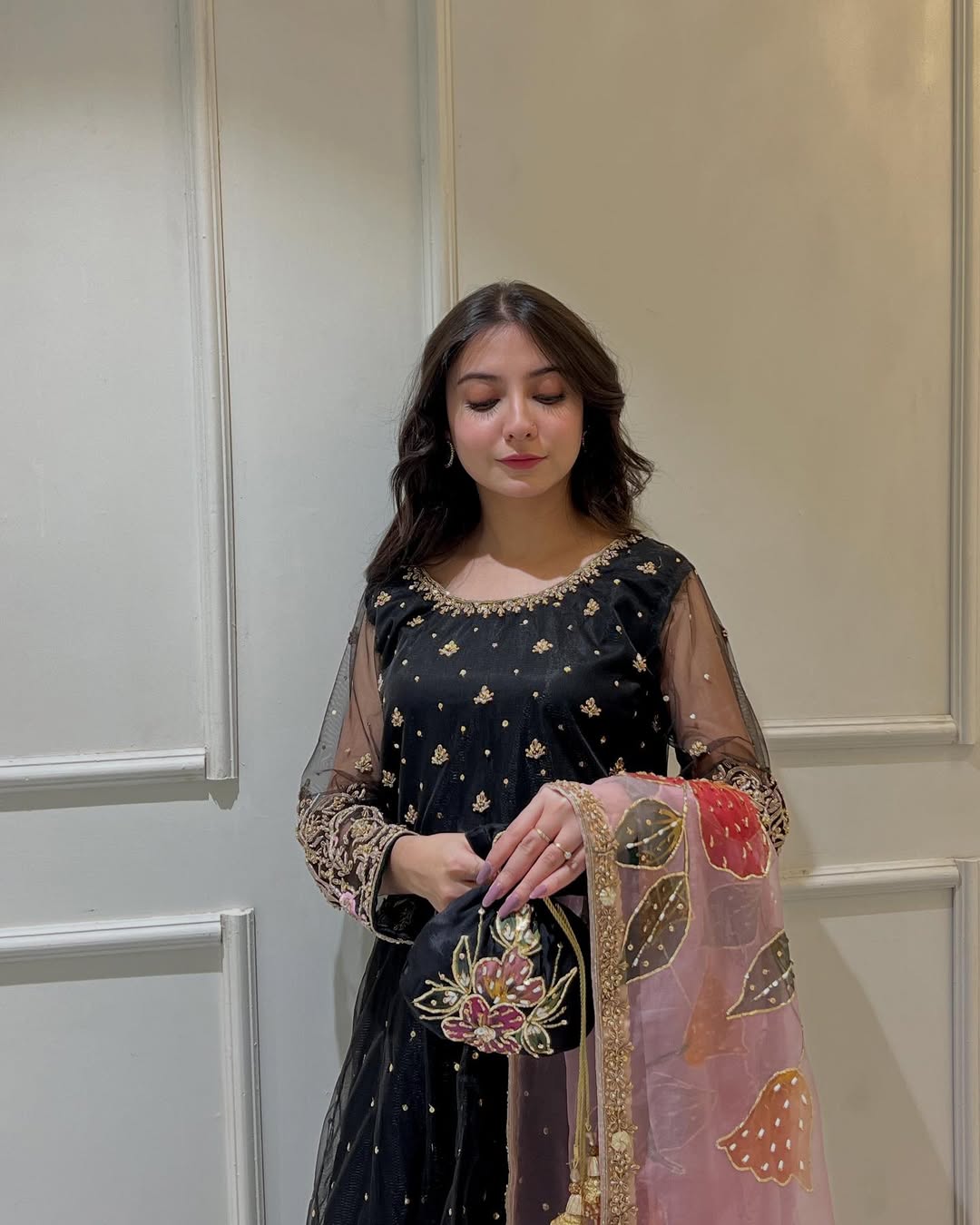 Black Net Embroidered Kurta Set