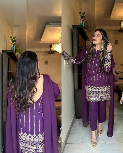 Purple Embroidered Set