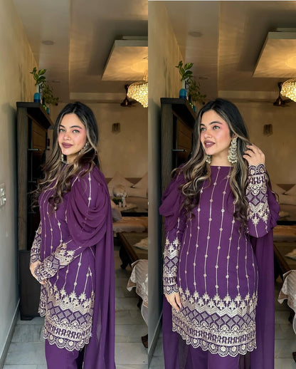 Purple Embroidered Set
