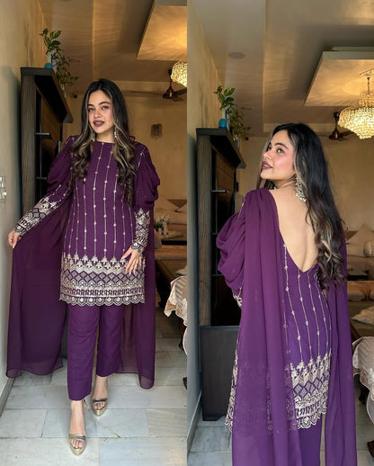 Purple Embroidered Set