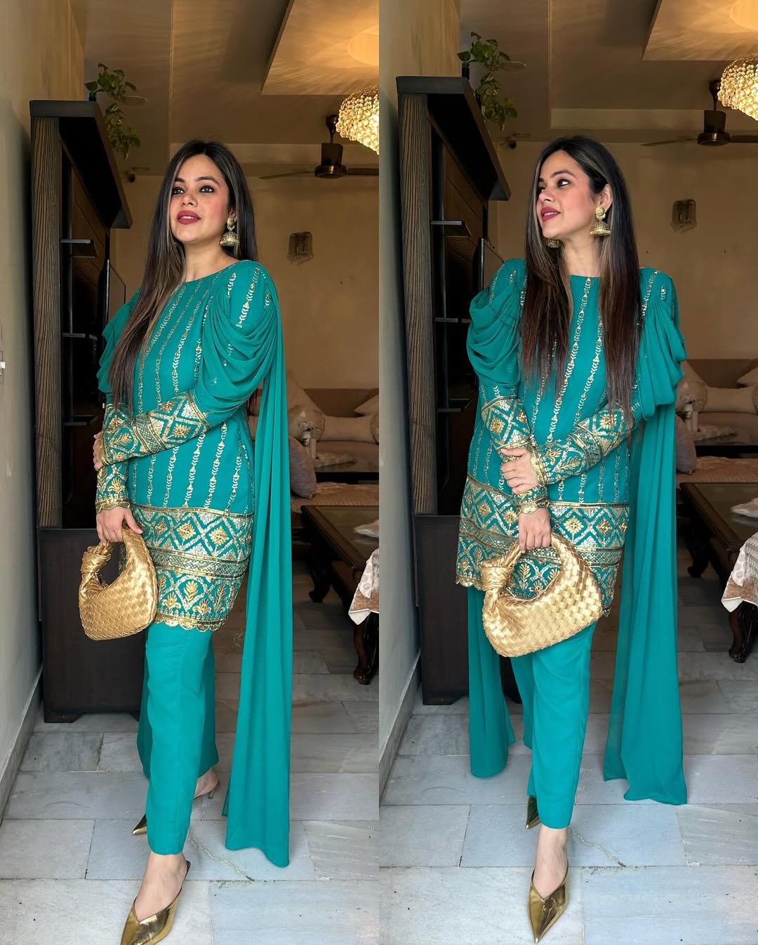 Teal & Gold Embroidered Set