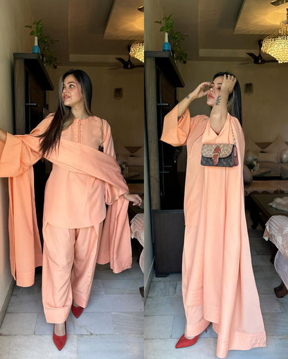 Peach Embroidered Set