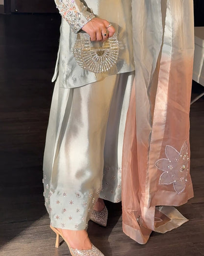 Aqua Blue Silk Blend Kurta Set