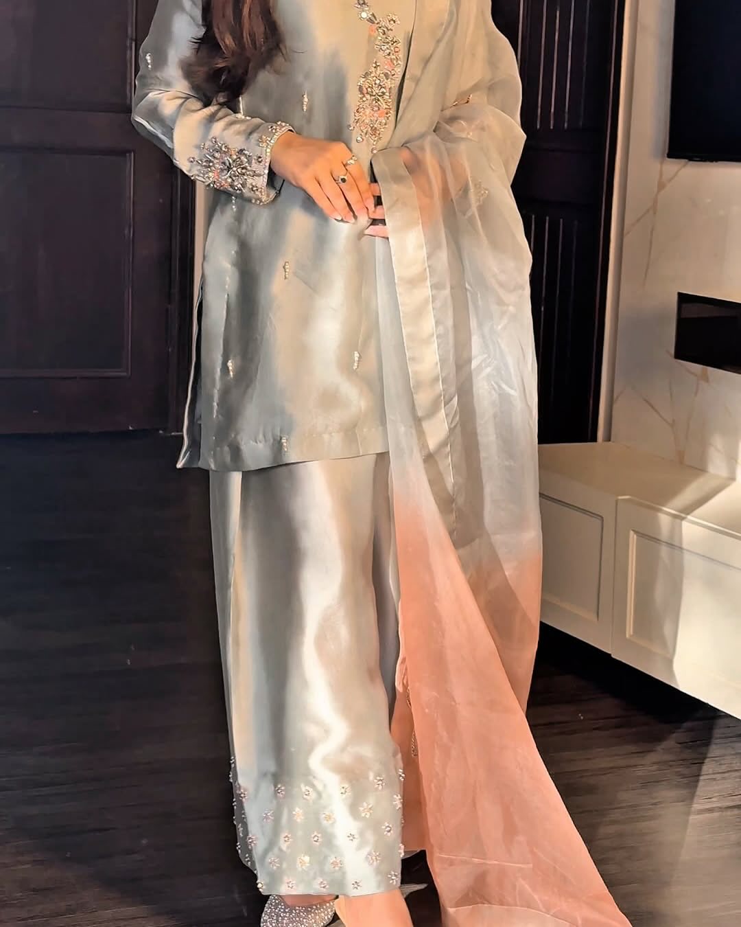 Aqua Blue Silk Blend Kurta Set