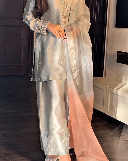 Aqua Blue Silk Blend Kurta Set