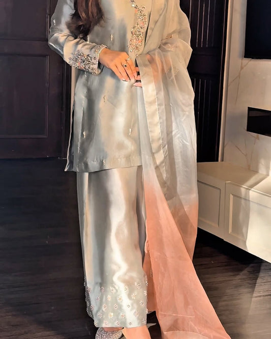 Aqua Blue Silk Blend Kurta Set